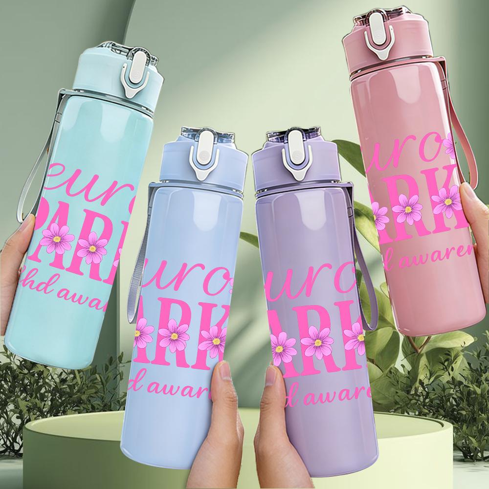 1PC Neuro Sparkly Awareness Graphic,750ml Color Plastic Sports Water Bottle,Leakproof Flip Straw Lid,Suitable for Sports Office Home Use