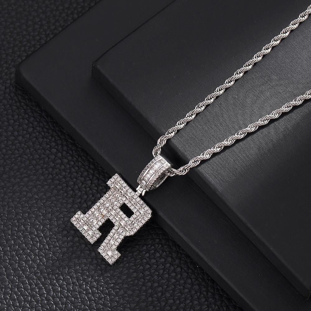 Hip Hop Letter Pendant Zircon Necklace Popular Instagram Personalized Accessory Niche Design Men's and Women's Pendant Necklace