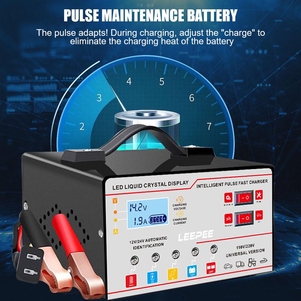 Multiple Protection 12V 24V 6A Overvoltage Protection Intelligent Pulse Repair Digital LCD Display Voltage Temperature Detection Car Battery Charger