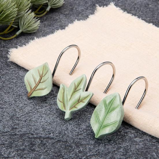 12 Pcs Leaf Shower Curtain Hooks Shower Curtain Hangers Heavy Duty Metal Shower Curtain Rings for Bathroom Decoration