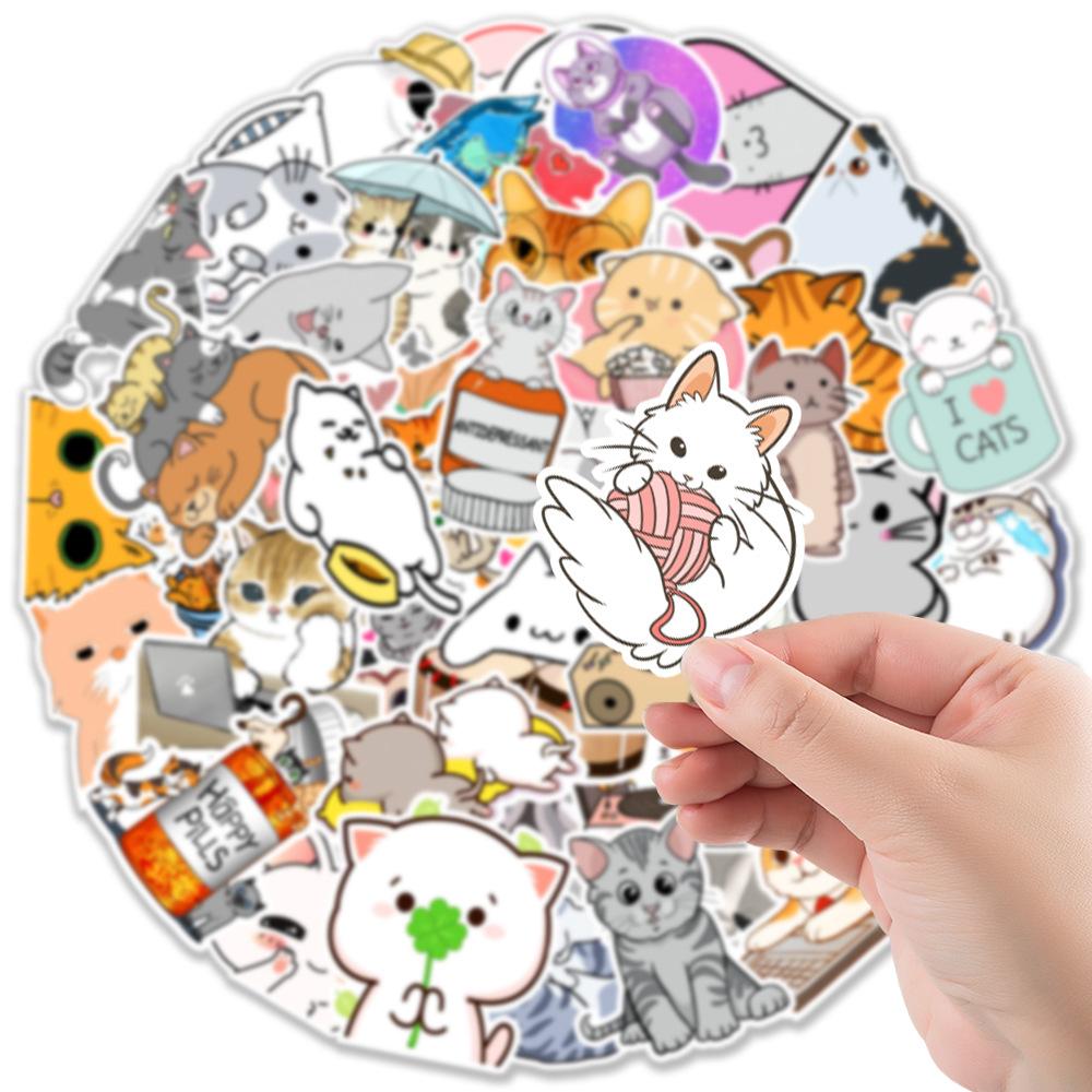 50 Photos 4th Set of Cute Kitten Doodle Stickers Mobile Phone Tablet Kettle Suitcase Decoration Stickers Waterproof