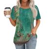 Women's Casual Short Sleeve Button Floral 3D Print Round Neck  Top T-Shirt