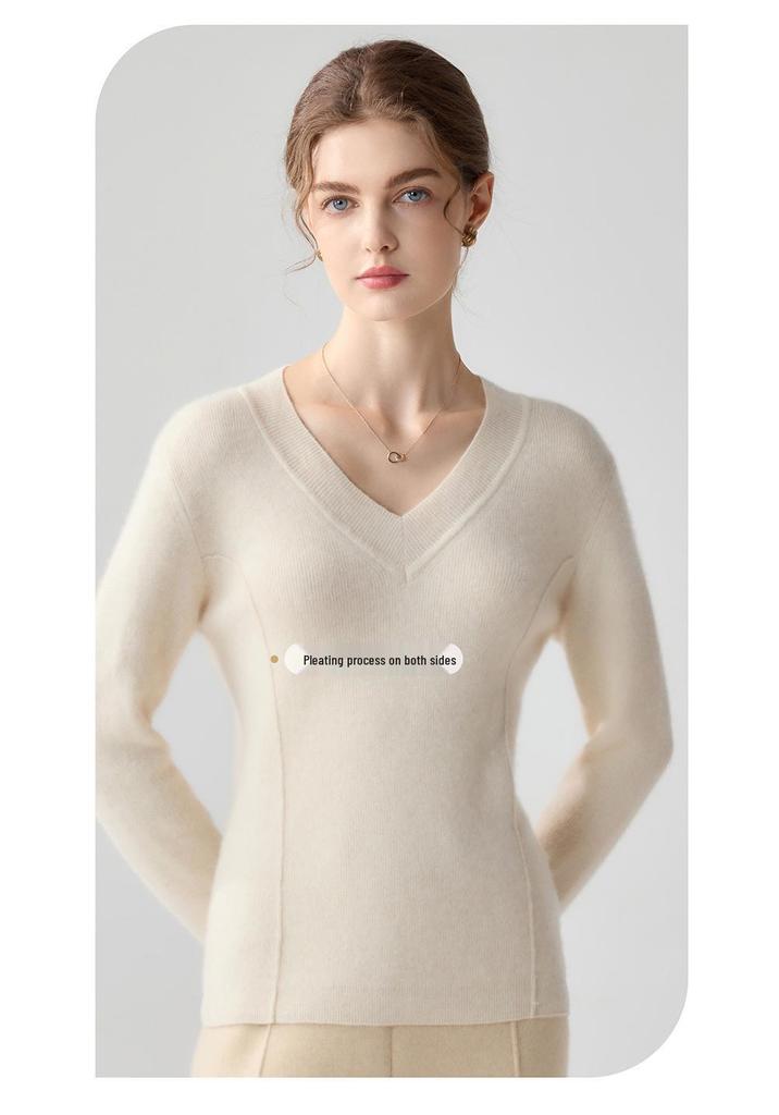 Autumn/Winter Women's V-Neck 100% Pure Cashmere Sweater - Long-Sleeve Knitwear