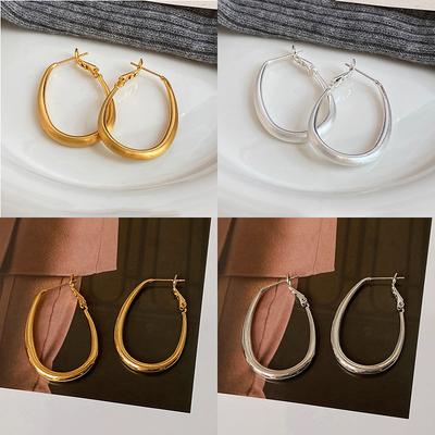 PONYKISS Sterling Silver 18K Gold Exaggerated Oval Hoop Earring for Women Minimalist Fine Trendy Accessories