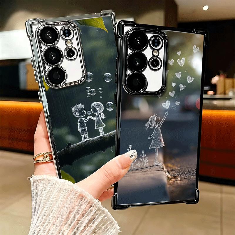 Nature Cute Child Painting Style Soft Phone Case For Samsung Galaxy S26 Ultra S25 Edge S24 FE S23 Plus S22 S21 + S20 Plating Ant