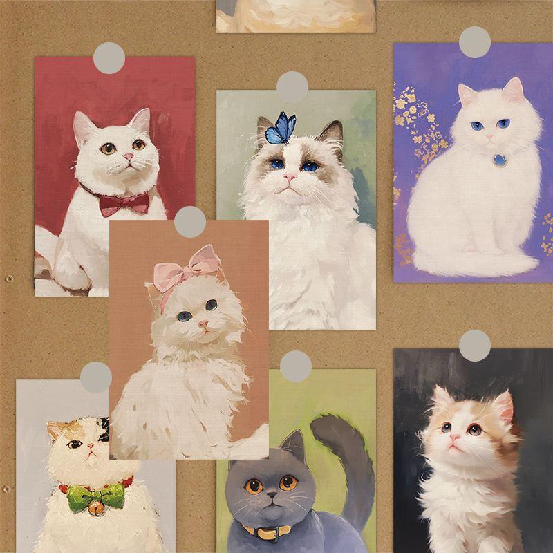 10 Sheets /set Cat Album Card Art Animal Illustrations Nordic-style Decorative Wall Stickers for Living Room