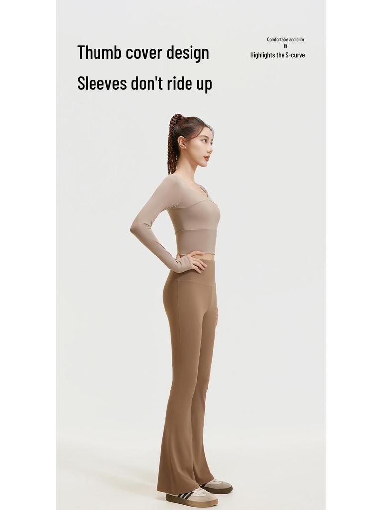 High Elastic Quick Dry Slimming Yoga Set: Long Sleeve T-shirt & Flared Pants for Spring and Autumn Workouts