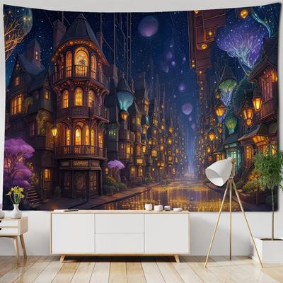 Dreamy Night Scene Tapestry Magic Light Art Wall Hanging Hippie Bohemian Decoration Background Poster Bedroom Home Decoration