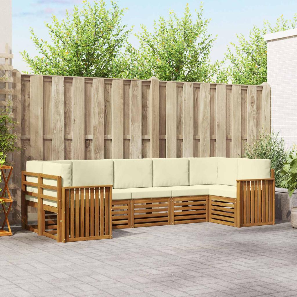 Outdoor Sectional Sofa Set with Cushions 7 Pcs Natural and Cream