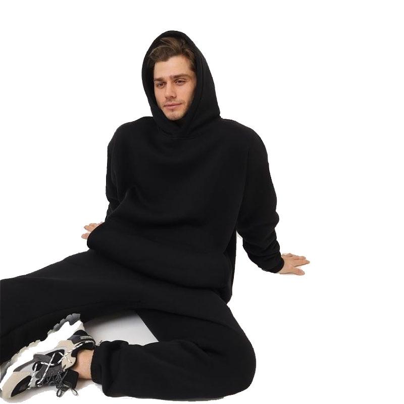 2022 Cross-Border Men's and Women's Solid Color Light Fleece Sports Hoodie Set