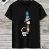 Summer New Men's T-shirt 100% cotton cartoon Astronaut Planet print loose large casual crew neck short sleeve T-shirt
