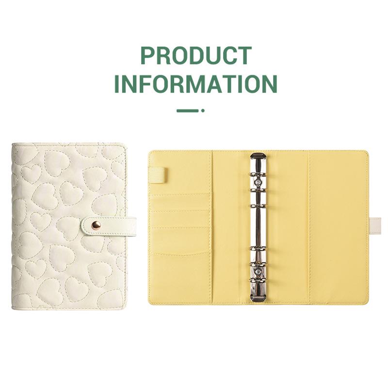 3D Heart Pattern A6 Loose-Leaf Notebook with PU Cover