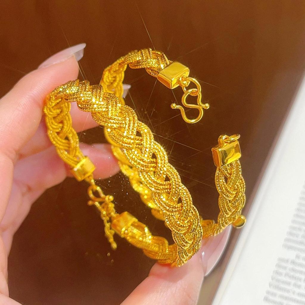Bracciale Intrecciato a Torsione con Filo d'Oro Stile Xiaohongshu - Temperamento Versatile da Donna