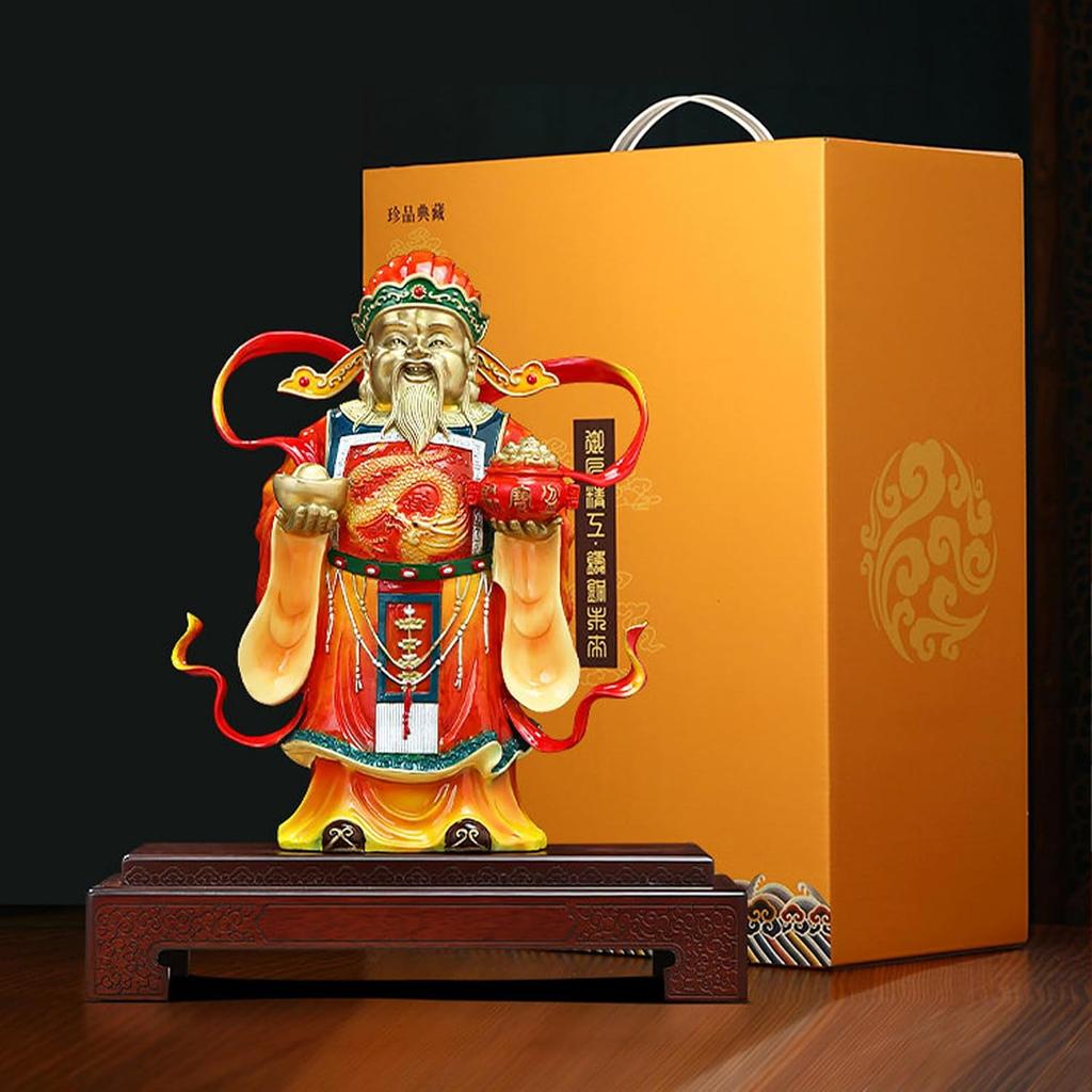 Aris & Juno Chinese Feng Shui God of Wealth Decoration Set - Zhao CAI Jin Bao Figurine with Brass God of Wealth and Yuan Bao for Home Office Decor,