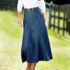Denim Midirock Hohe Taille Großer Saum Schlankmachendes Design Midirock Einfarbig Büro Dame Denimrock Alltagskleidung