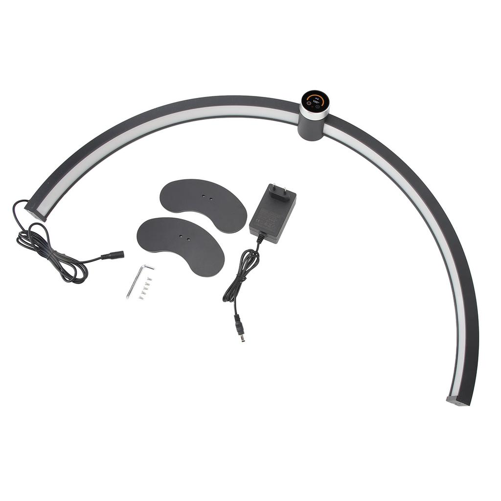 Half Moon Desk Lamp 27 Inch 40W 3000 to 6000K Dimmable Half Moon Nail Light with LED Clock Display for Lash Extension Skincare