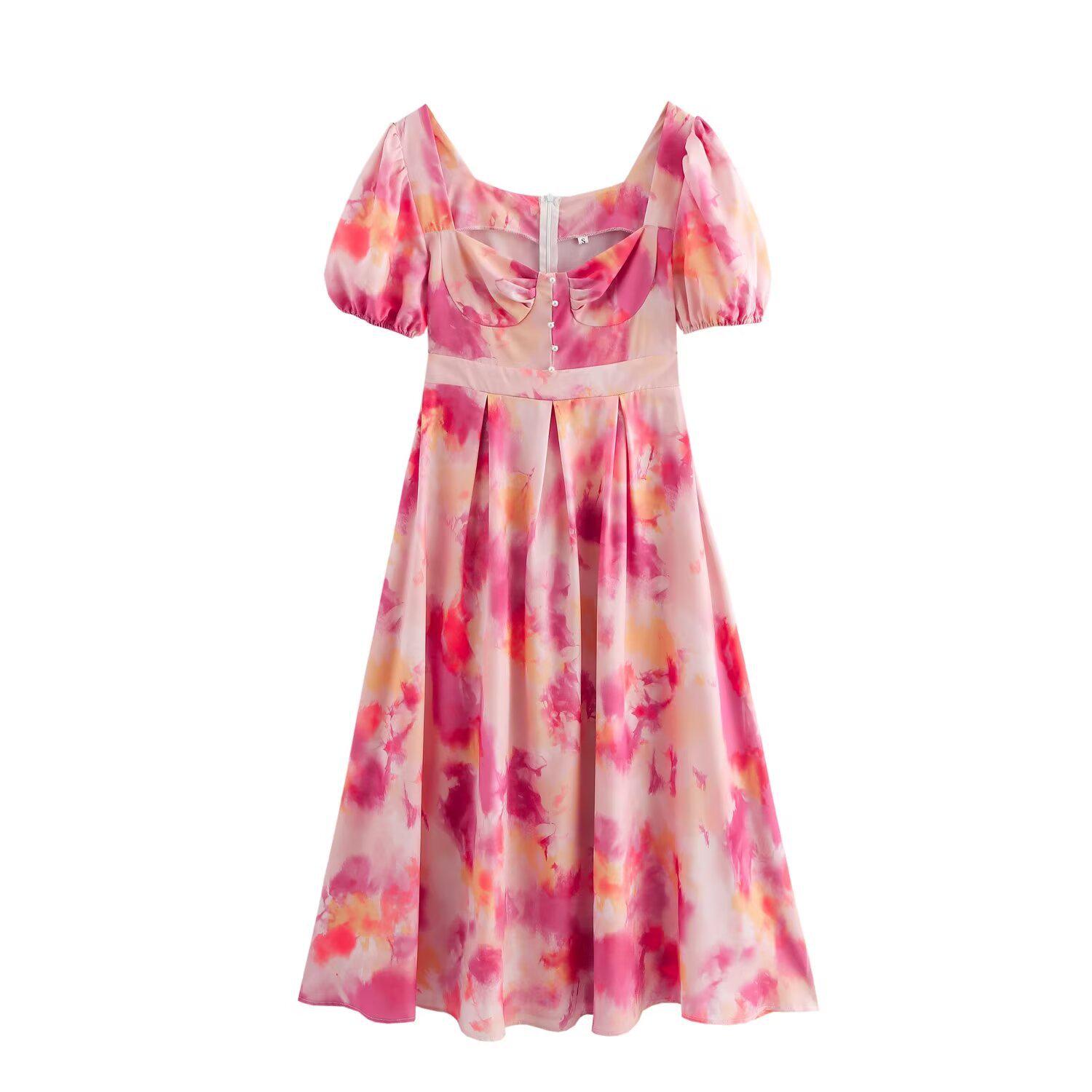 

2025 Spring Women s European & American Style Puff Sleeve Print Dress XS цветочный