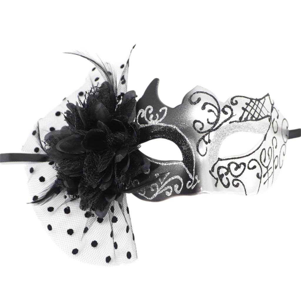 Feathered Masquerade Mask Halloween Party Eye Mask Flower Decoration Masquerade Half Face Mask for Women Cosplay