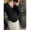 Light ripe style lace collar flared sleeve knitted sweater soft waxy sweater women's autumn and winter slim-fitting inner long-sleeved bottoming top