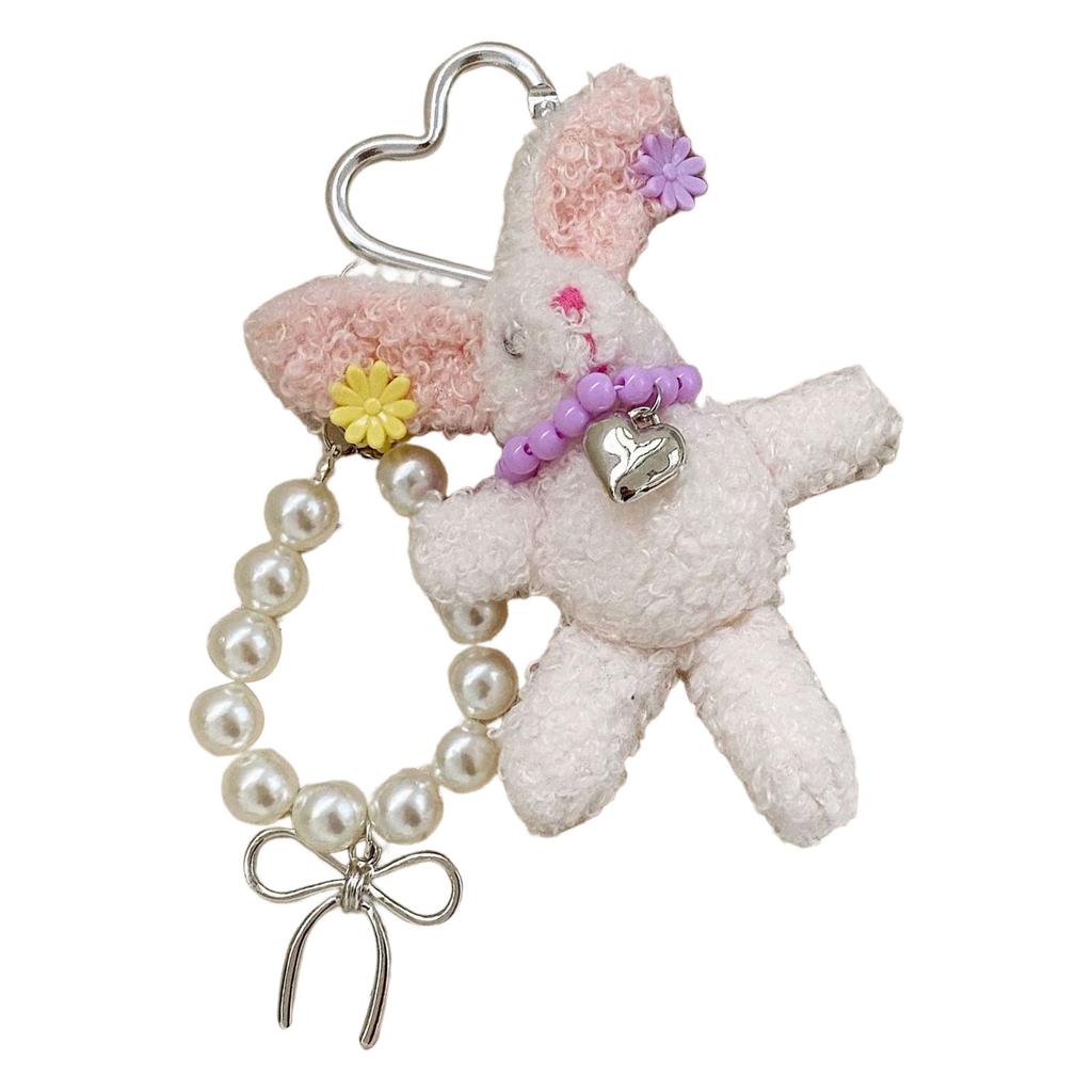 Elegant Handmade Plush Rabbit Keychain Cartoon Animal Key Ring Decoration for Bag Key Phone Accessories