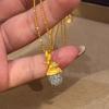 Classic retro brushed pine cone pendant necklace pendant high-end inlay diamonds collar chain women's wedding jewelry gift