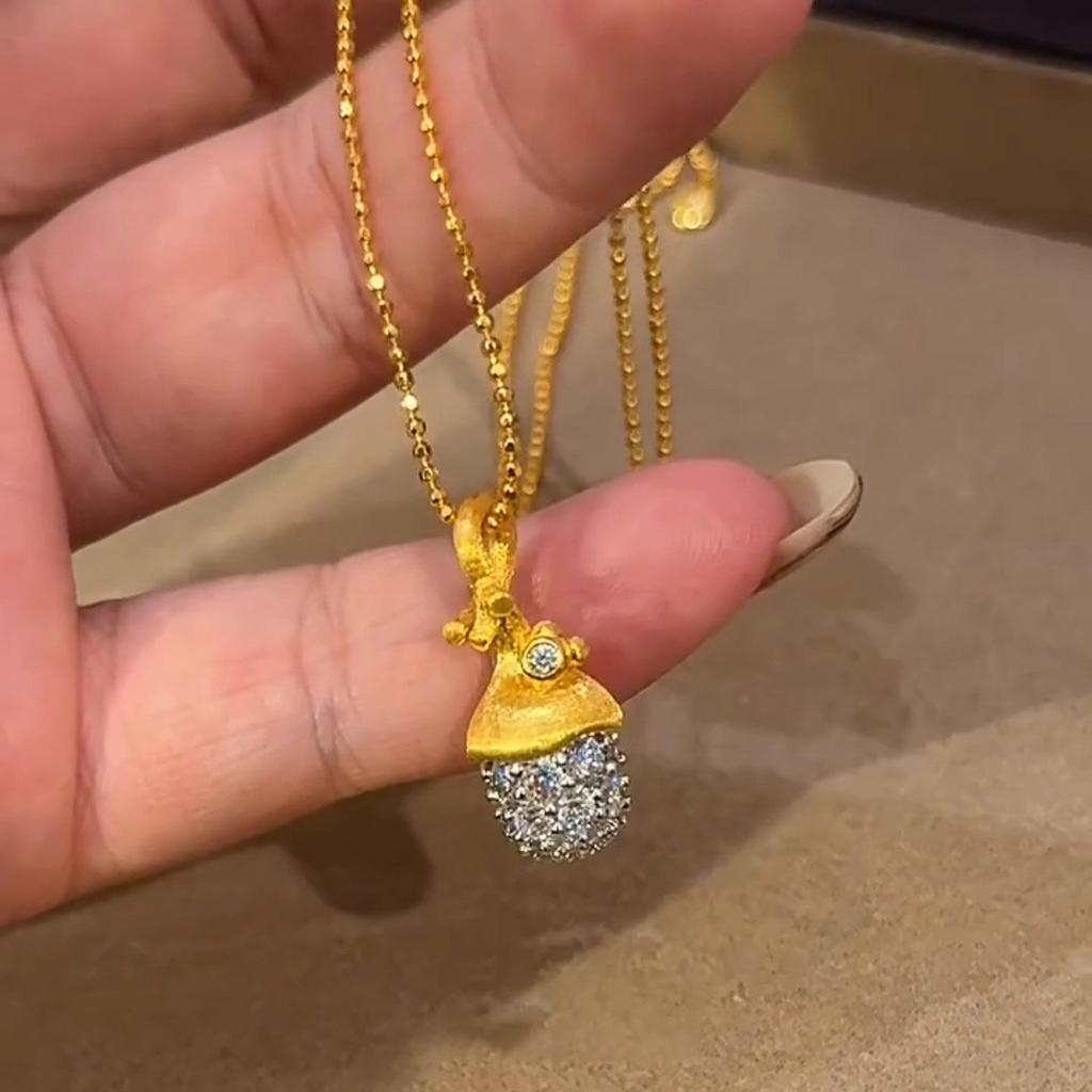 Classic retro brushed pine cone pendant necklace pendant high-end inlay diamonds collar chain women's wedding jewelry gift