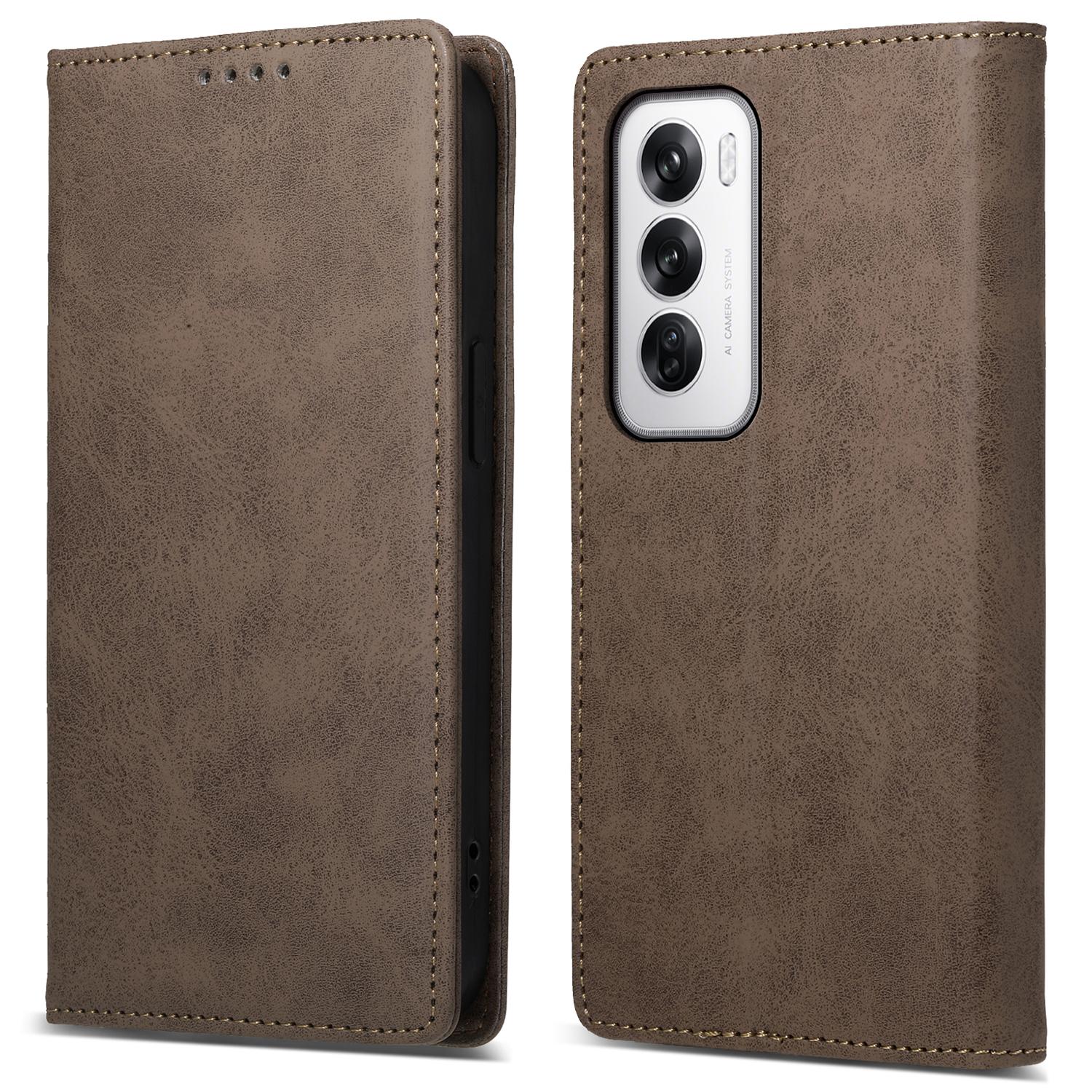

DF-05 For Oppo Reno12 5G (Global) Phone Case RFID Blocking PU Leather Flip Cover Brown