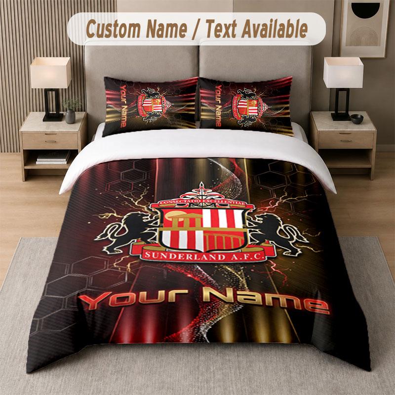 Custom Bedding Set Sunderland FC Pattern, Print Name Text 1 Duvet Cover Plus 2 Pillowcases Home Textile
