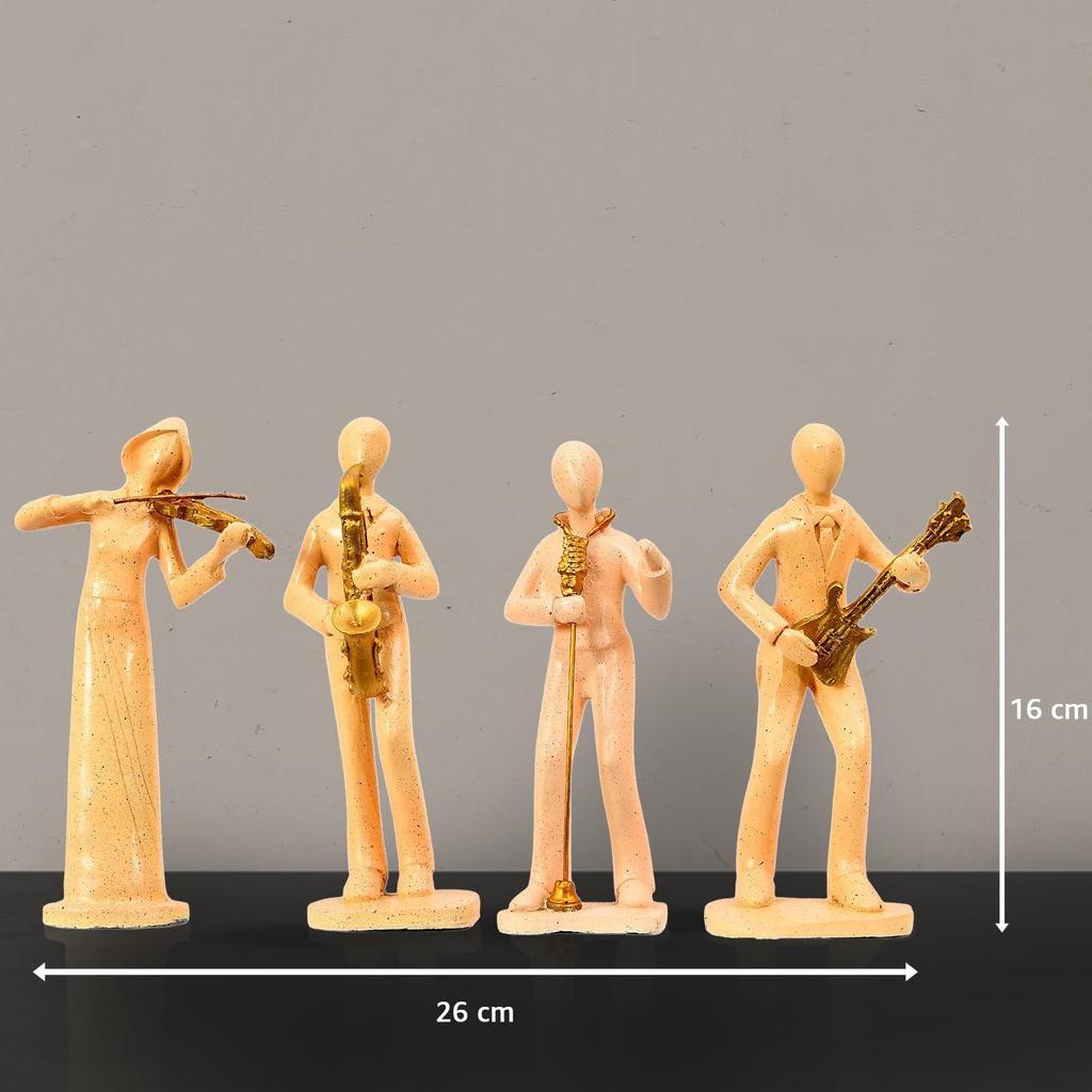 Rustikales Musiker-Set in Steinoptik | Eine Symphonie aus Tradition und Handwerkskunst | Ideal für kulturelle und künstlerische Dekoration – 4er-Pack, Pfirsichfarben