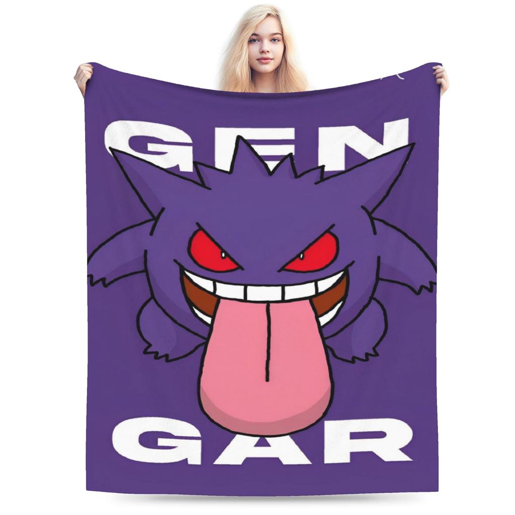 Zabawne pokemonowe Gengar potwór Koc Lekki Cienki Koralowy Polar Pluszowy Wygodny Koc do Rzucania Można Prać w Pralce