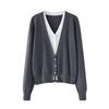 Lekasha Cashmere26 High-Quality Faux Wool Skin-Feel Knit Cardigan with Faux Two-Piece Design
