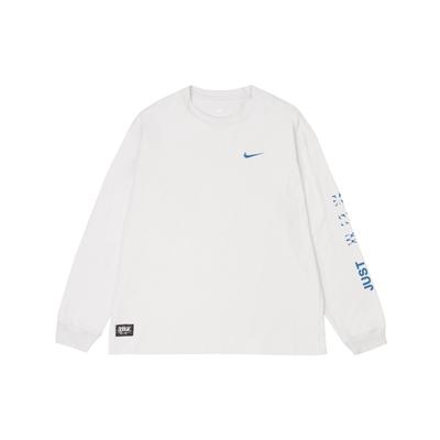 Logo Broderet Rund Hals Løs Langærmet T-shirt Herre Toppe Hvid FJ7682-030