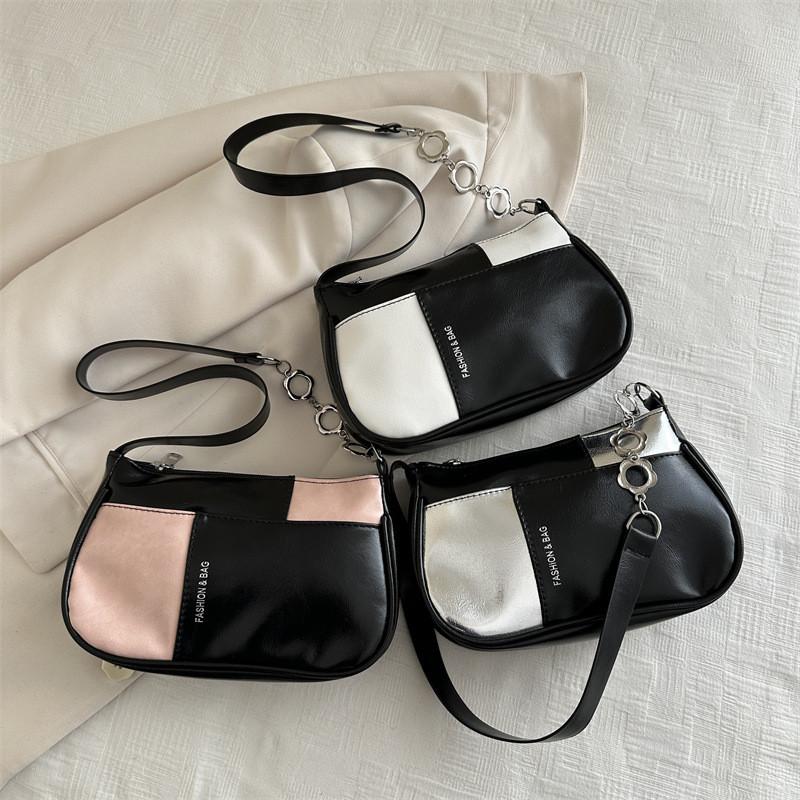 Chic Colorful Patchwork Chain Underarm Bag For Women Elegant Everyday Use