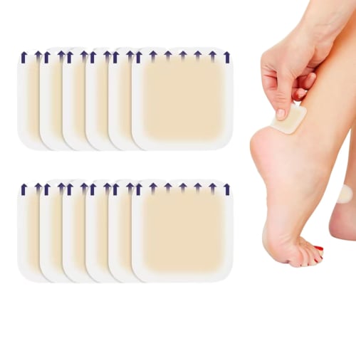 12-Pack Hydrocolloid Heel Pads for Blisters, Strong Adhesive, Waterproof, Discreet, and Cushioned, for Bunions and Little Toes, Suitable for Toes and