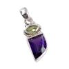 Natural Amethyst,Peridot Gemstone 925 Sterling Silver Jewelry Pendant 1.25" D2g73