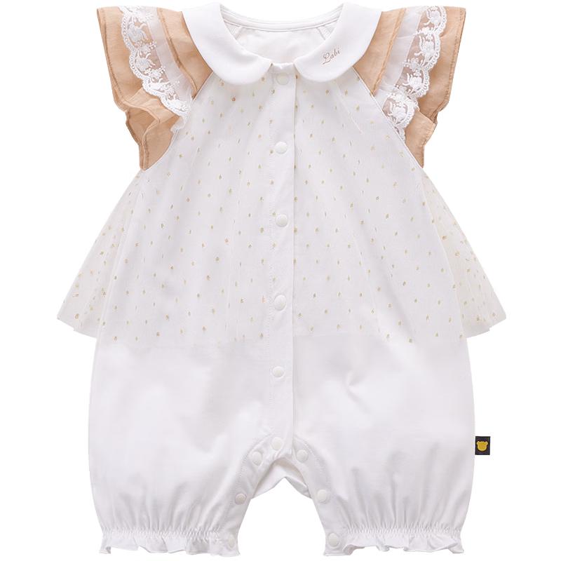 Labi Baby Girl Princess Lace-Sleeve Short-Sleeve Summer Romper 66