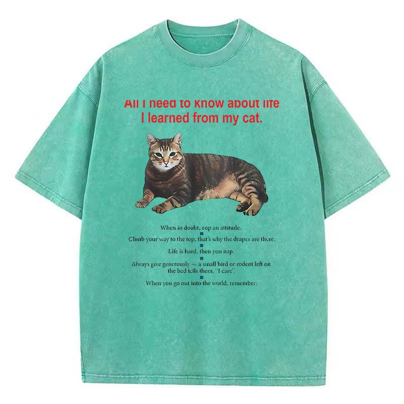 Fashion T Shirt Vintage Washed Cotton T-Shirt Funny Cat Graphic Tee Casual Streetwear Spring Summer