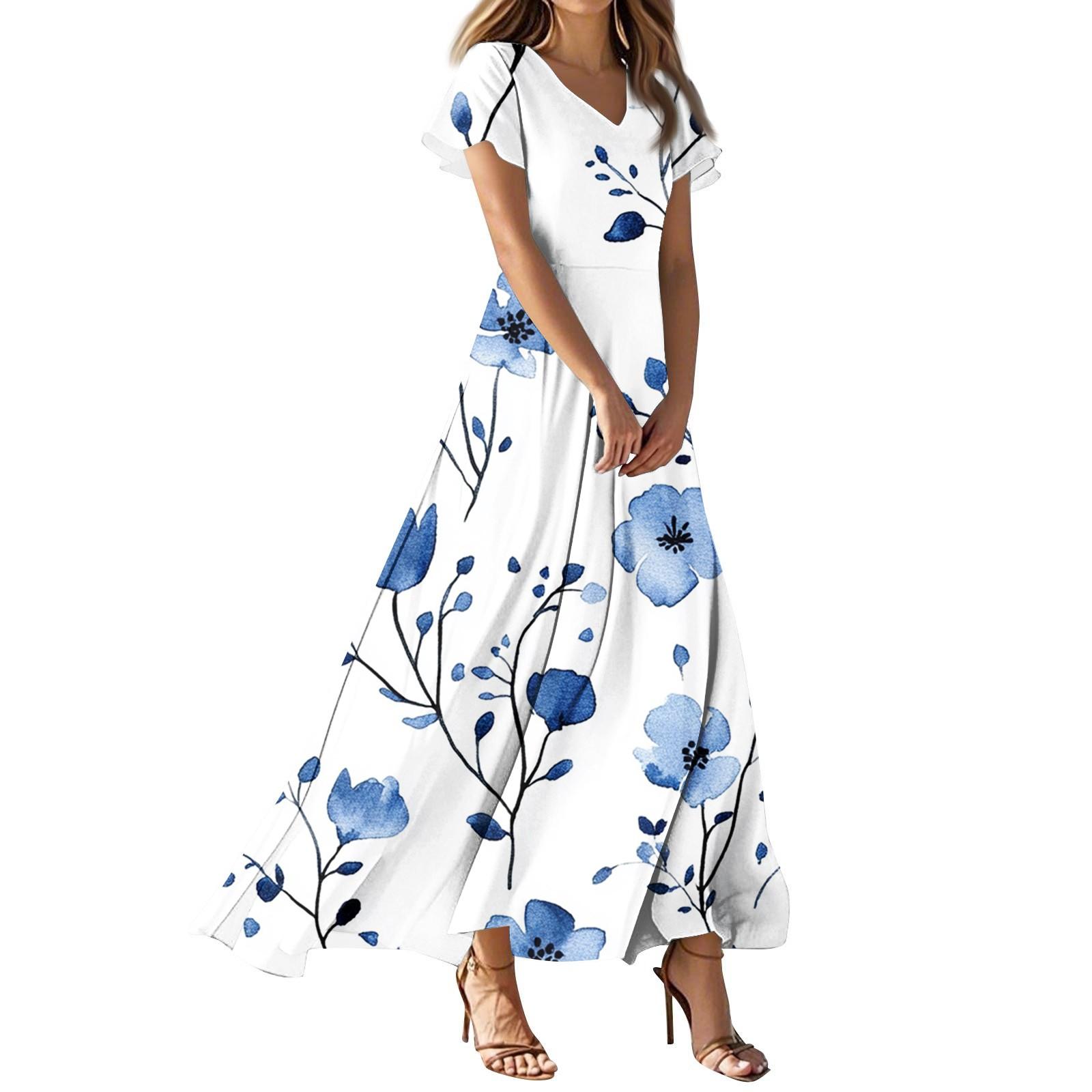 

Dresses For Women Summer Casual Button Up V-neck Short Sleeve Wear To Work Dresses L