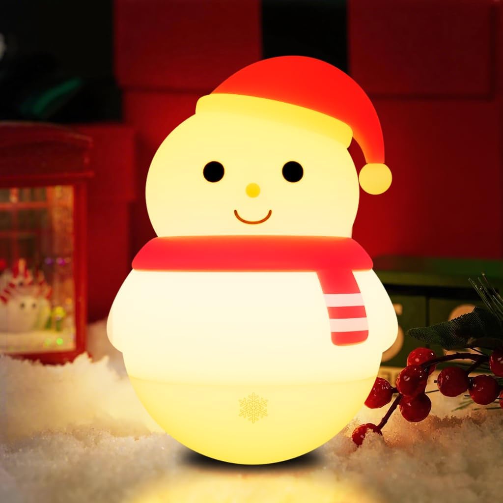 Cute Snowman Night Light Bedroom Silicone Nursery Tumbler Nightlights Bedside Touch Lamp for Baby Children Girls Christmas Gift