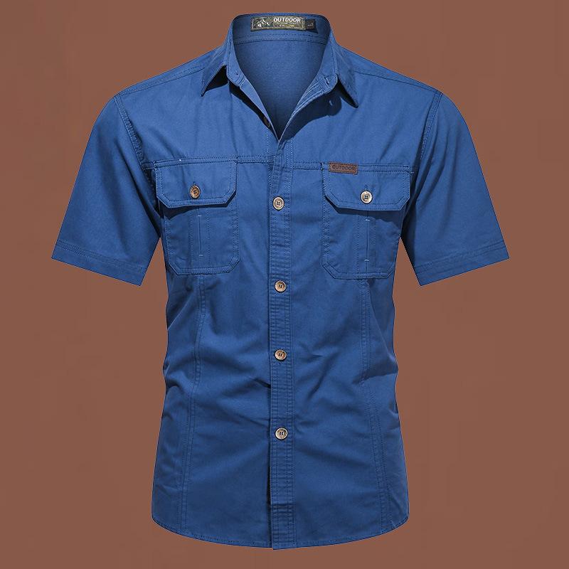Men's New Summer Thin Short-sleeved Shirt Jacket Men's Solid Color Casual Pure Cotton Outdoor Tooling Shirt Top