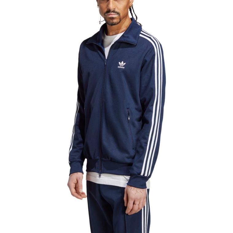 Adidas Originals Trefoil Stripe-Decorated Logo Zip-Up Collar Long Sleeve Jacket Men Jackets Blue IA4776