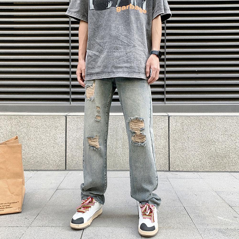 Men's Vintage Y2K Baggy Ripped Jeans Harajuku Denim Pants Quality Hip Hop Trousers Fall Korean Autumn Clothes Jeans For Men