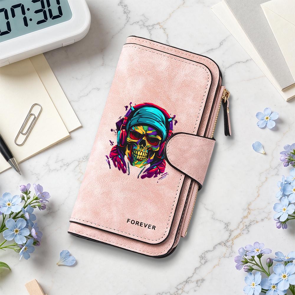 Colorful Skull Pattern Wallet Fashion Portable Multi Card Slot Zipper Purse