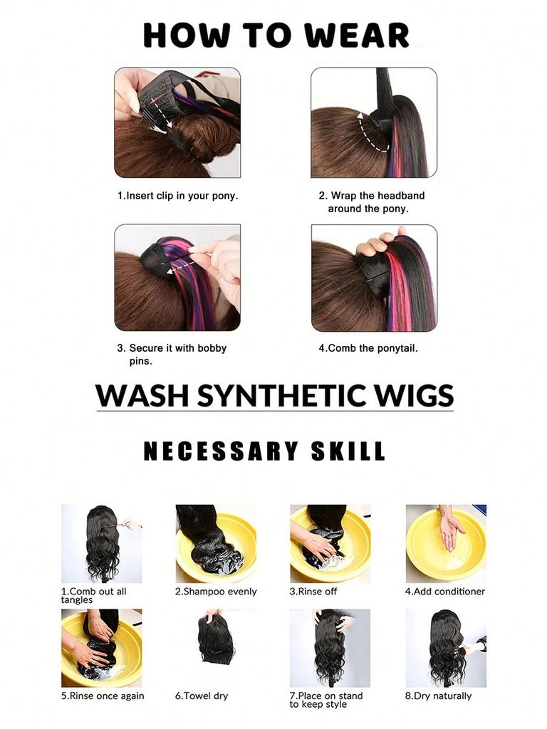 Long Wave Ponytail Wrap Around Wavy Ponytail Extensions Fluffy Hair Piece Magic Paste Ponytail Hairpiece 18 Inch Fake Hair,Suitable For Daily Use