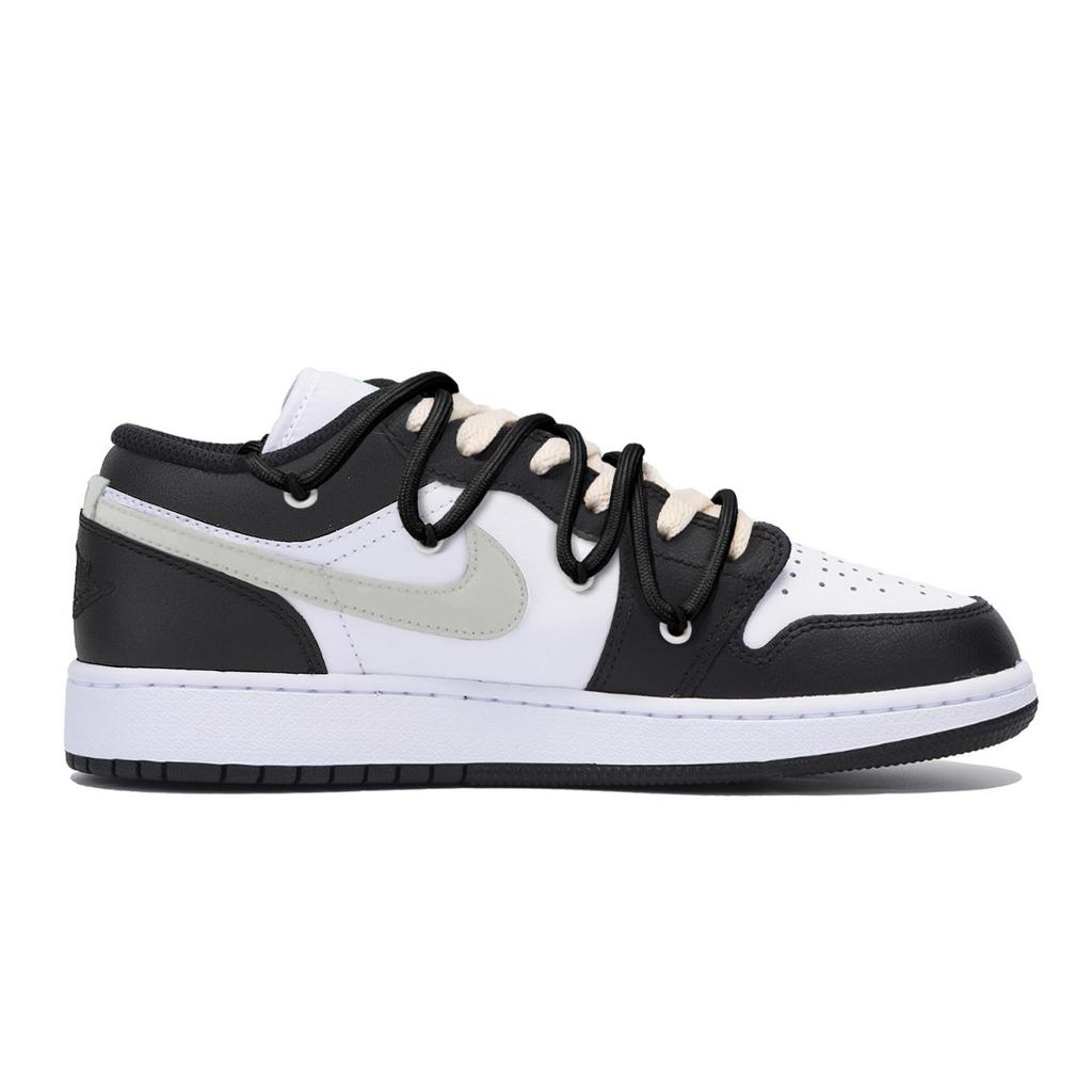 Jordan Air Jordan 1 Slip Resistant Abrasion Resistant Low top Vintage Basketball Shoes Men's Black Gray 553558-131(Team85-)