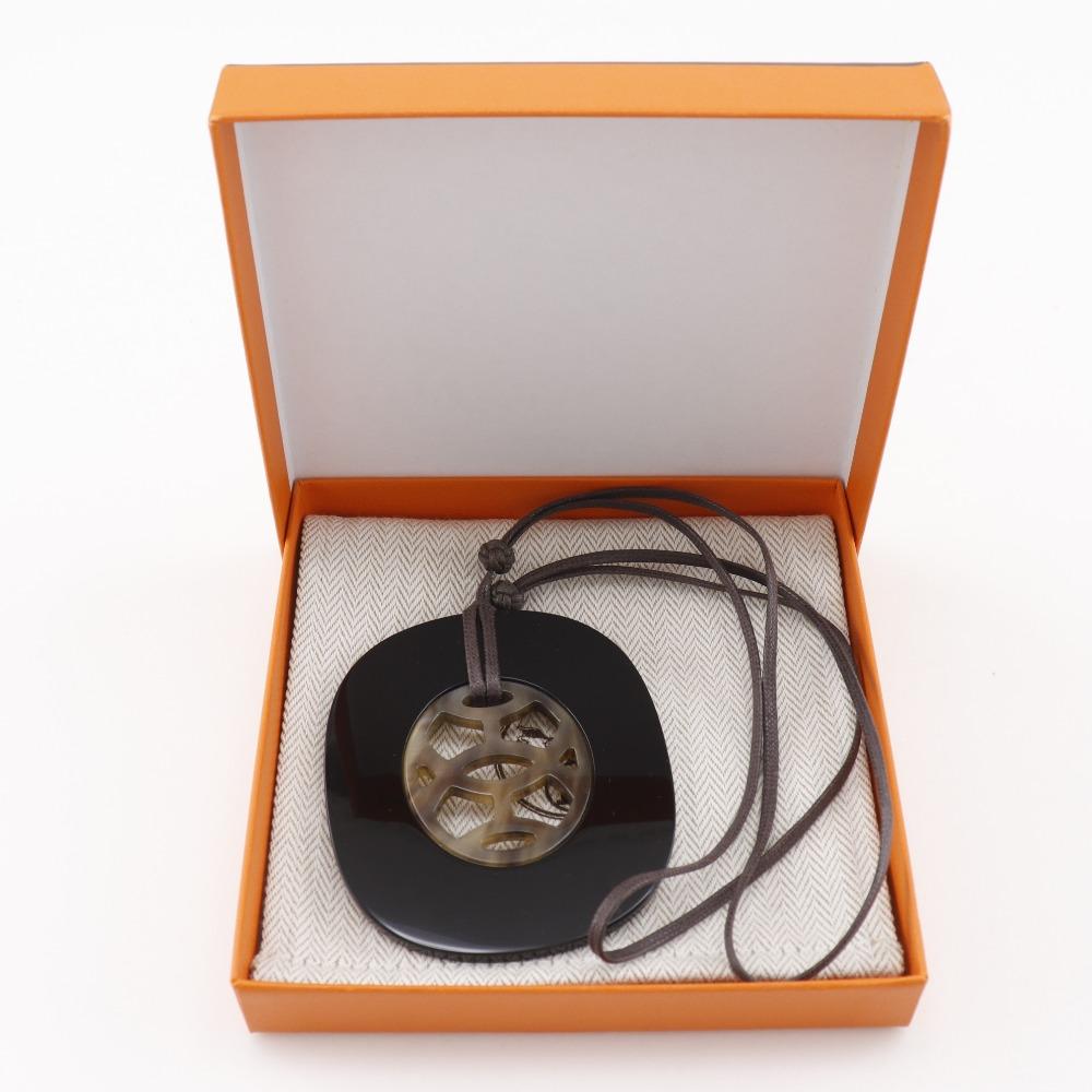 HERMES Lift GM Necklace black Buffalo horn 25.1g Women Used
