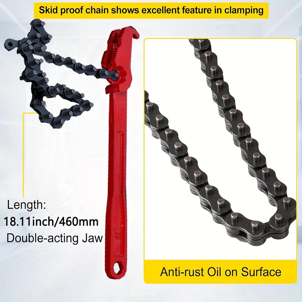 12 Inch Heavy-Duty Ratcheting Chain Wrench Reversible Oil Filter Tool Pipe Fittings Tools Fit Oil Filter Chain Wrench Pliers