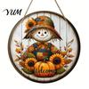 Autumn Theme Hanging Decoration Harvest Festival Welcome Sign for Front Door, Rustic Wooden Wheat Ear Ornament with Hemp Rope, Pumpkin Plaque
