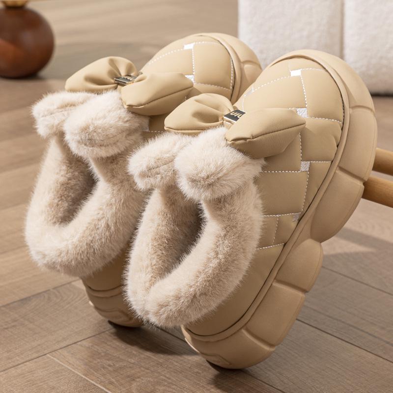 Women's Waterproof Bow Fashion Cotton Shoes - Non-Slip, Thick Sole, Plus Velvet, Autumn/Winter Warmth