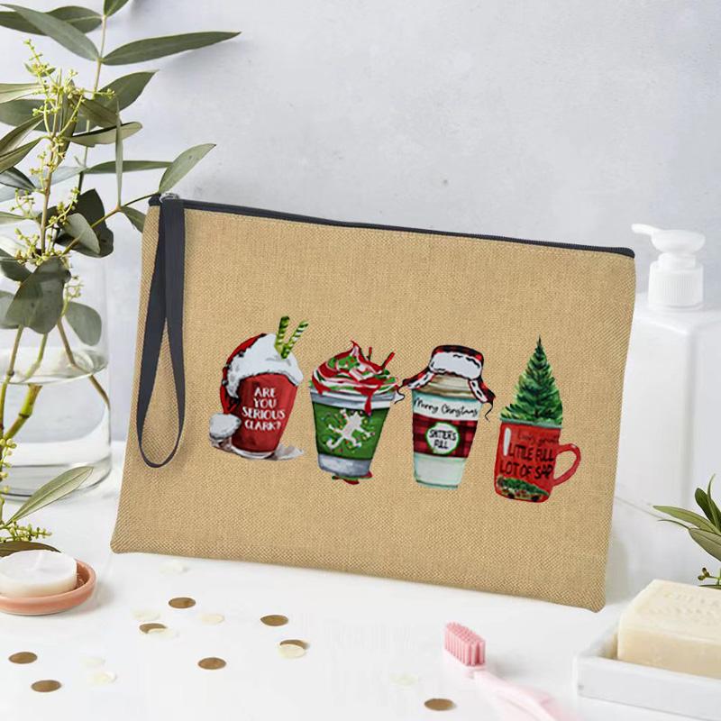 Merry Christmas Linen Storage Supplies Bags Travel Lipstick Bag Xmas Ornament Pouch Toilet Makeup Bolsas for Coffee Enthusiasts